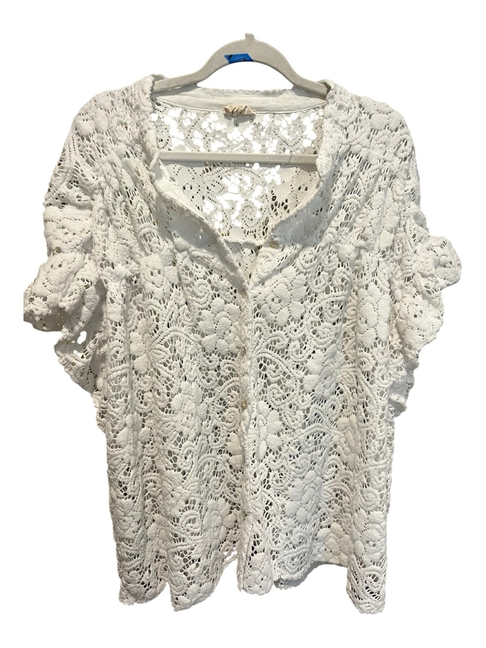 BiBi White Crochet Lace Button-Up Blouse